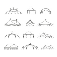 Event And Wedding Outdoor Marquee Tents Vector Line Icons