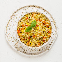 Wall Mural - cauliflower rice with vegetables. copy space