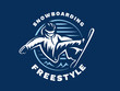Snowboarding freestyle logo - vector illustration, emblem design on blue background