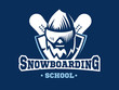 Snowboarding school logo - vector illustration, emblem design on blue background