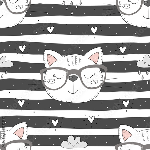 Fotomural Cute cats colorful seamless pattern background