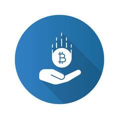 Poster - Open hand with bitcoin flat design long shadow glyph icon