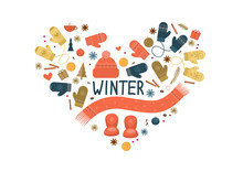 Set Of Winter Items On White Background. Vector Illustration.