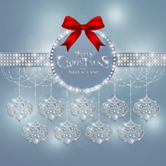 Wall Mural - Winter background snowflakes. Christmas Greeting and New Years card templates with White gold patterned and diamond crystals on background color.