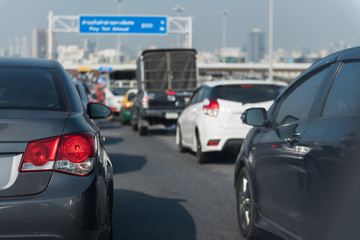 traffic jam with row of cars