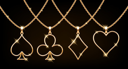 Wall Mural - Playing cards suits golden pendants set.