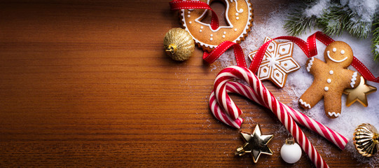 Wall Mural - christmas holidays ornament flat lay; christmas card background