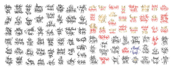Wall Mural - mega set of 100 hand lettering inscription to winter holiday