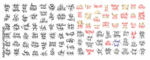 Fotomural mega set of 100 hand lettering inscription to winter holiday