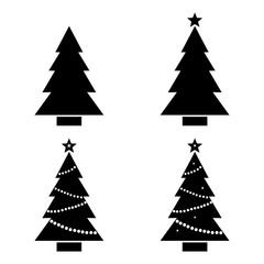 Wall Mural - Set Christmas tree. Black and white silhouette. Vector illustration