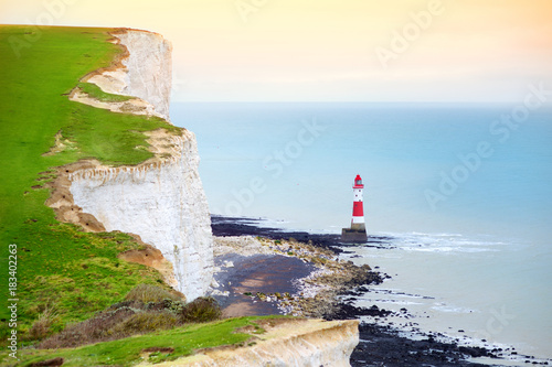 Fotografie, Obraz Beautiful white chalk cliffs of the Seven Sisters at Birling Gap coastline, East