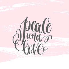 Canvas Print - peace and love - hand lettering poster on pink brush stroke patt