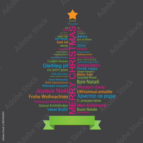 Merry Christmas In Different Languages In The Shape Of Christmas Three Celebration Word Cloud Greeting Card Vector Art Stock Vector Adobe Stock Merry Christmas In Different Languages In The Shape Of Christmas Three Celebration Word Cloud Greeting Card Vector Art Stock Vector Adobe Stock