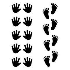 Black silhouettes footprint and handprint icon. Vector illustration