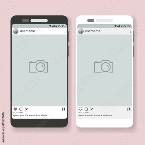 Download Flat Black And White Vector Smartphone And Open Social App With Post Place For Photo Phone Mockup Template For Image Design Banner Web Buy This Stock Vector And Explore Similar Vectors PSD Mockup Templates