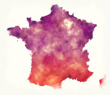 France Watercolor Map In Front Of A White Background
