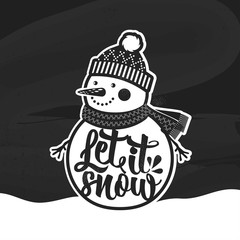 Sticker - Let it Snow. Christmas retro poster with Snowman. This illustration can be used as a greeting card, poster or print.