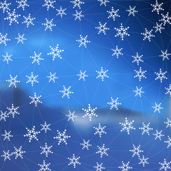 Wall Mural - blue winter stylish background with snowflakes with sky