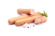 Frankfurter sausage isolated on white background with herbs and peppercorns