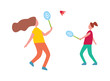 © robu_s - Mother and Daughter Playing Badminton Illustration