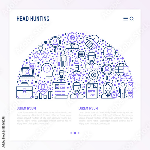 Head Hunting Concept In Half Circle With Thin Line Icons Employee