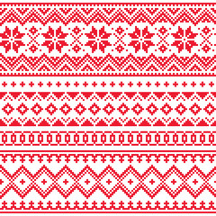 Wall Mural - Lapland vector seamless winter pattern, Sami people folk art design, traditional knitting and embroidery