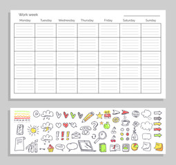  Work Week Table and Icons on Vector Illustration