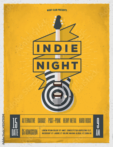 Rock Night Party Poster. Flyer. Vintage Styled Vector Illustration. © paul_craft