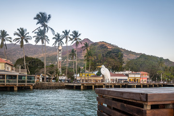 Poster - Great Egret and Vila (Village) Skyline in Ilhabela - Ilhabela, Sao Paulo, Brazil