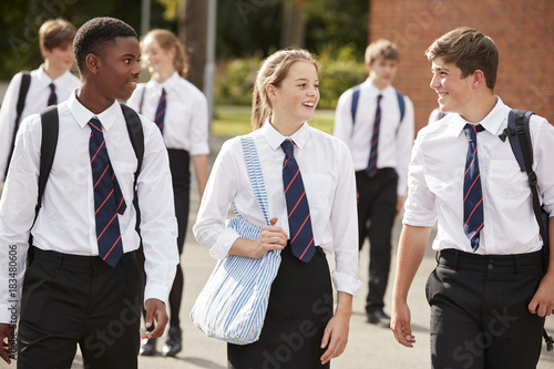 Fotografía Group Of Teenage Students In Uniform Outside School Buildings
