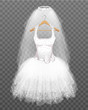 White Wedding Dress on Hanger with Veil on transparent background