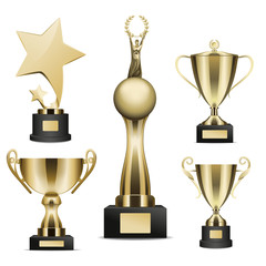 Wall Mural - golden trophy cups realistic vector collection