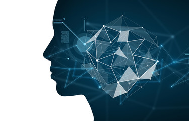double exposure woman and polygonal space
