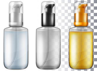 Sticker - Cosmetic bottle with dispenser pump. Vector illustration with smart transparencies.