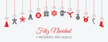 Feliz Navidad - Merry Christmas In Spanish. Concept Of Christmas Card With Decoration. Vector.