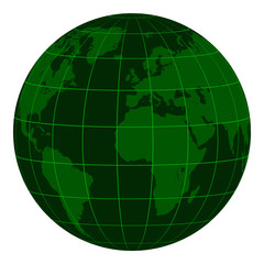 Model Earth globe with continents and a coordinate grid, dark green matrix of the crisis, the zoom vector 3D globe with Meredian and parallel