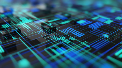 Wall Mural - abstract high tech digital technology background made of particles and metallic plates.