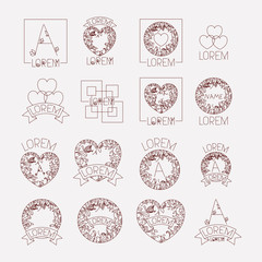 Wall Mural - abstract heart vintage banner icon set monochrome silhouette vector illustration