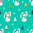 Christmas patten with hares in forest
