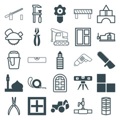 Poster - Set of 25 construction filled and outline icons