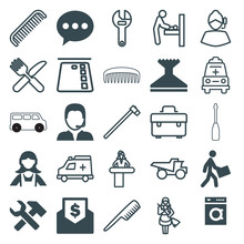 Set Of 25 Service Filled And Outline Icons