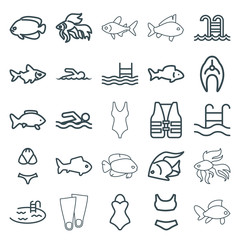 Wall Mural - Set of 25 swimming outline icons