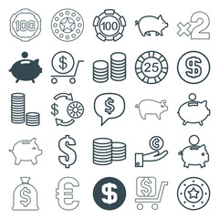 Wall Mural - Set of 25 coin outline icons