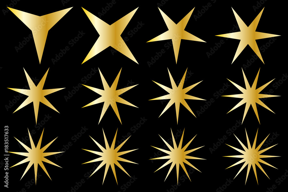 Star - vector set - gold on black background Stock Vector | Adobe Stock