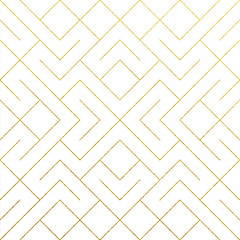 Golden abstract geometric pattern tile background with gold glittering mesh texture. Vector seamless pattern of rhombus and metal line nodes for luxury golden geometry backdrop white design template