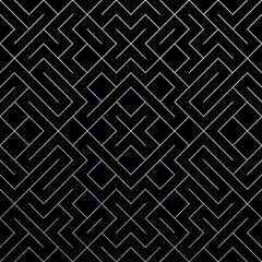 Aufkleber - Silver abstract geometric pattern background with glitter mesh texture. Vector seamless ornate geometry pattern of rhombus and metal lines for luxury silver ornate black backdrop design template