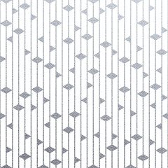 Wall Mural - Abstract geometric silver pattern background of glittering lines and rhombus ornament for seamless tile or modern design template. Vector geometry backdrop silver glitter texture on white background