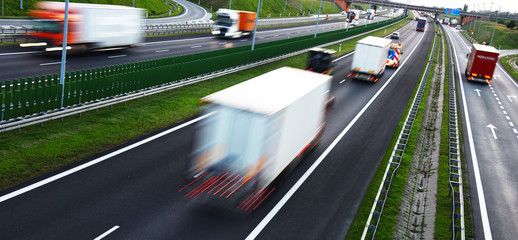 Sticker - Trucks on four lane controlled-access highway in Poland