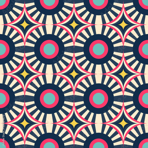 Abstract seamless pattern of lines and circles.