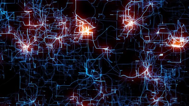 Wall Mural - 3D digital neural network transforms into biological neurons, forming synapse neuron cells with electric impulses. Shows AI and decentralized network growth and deep learning algorithm improvement